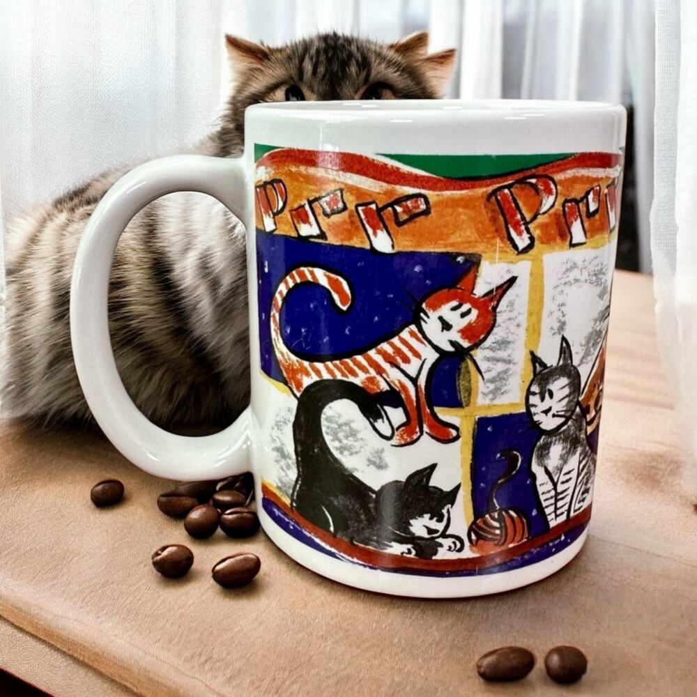 HH Houston Harvest Cat Prr Meow Ceramic Coffee Mug Dishwasher Microwave Safe